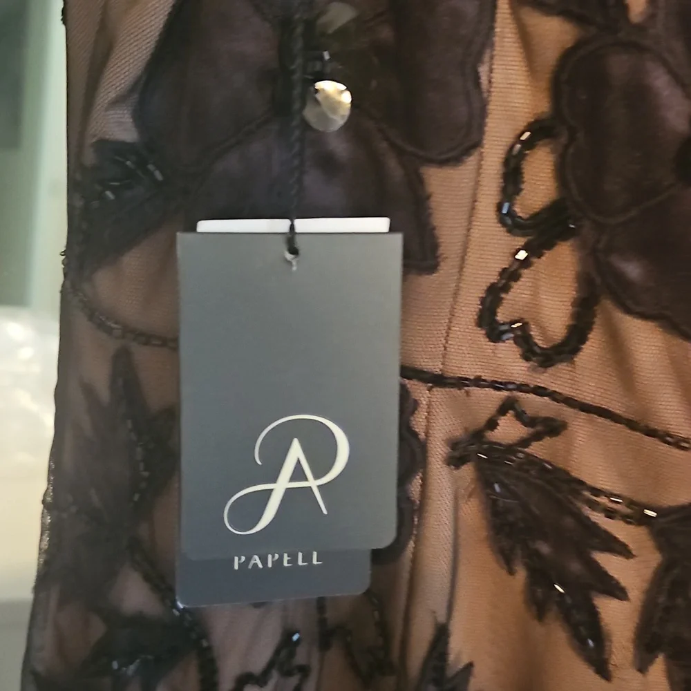 Adrianna Papell Black and Tan Floral Maxi Dress - Picture 6 of 12